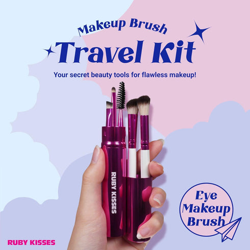 Ruby Kisses Travel Size Makeup Brushes Set, Eye Makeup Brush Set with Case, 5 PCS Blending, Angled, Eyebrow Brushes