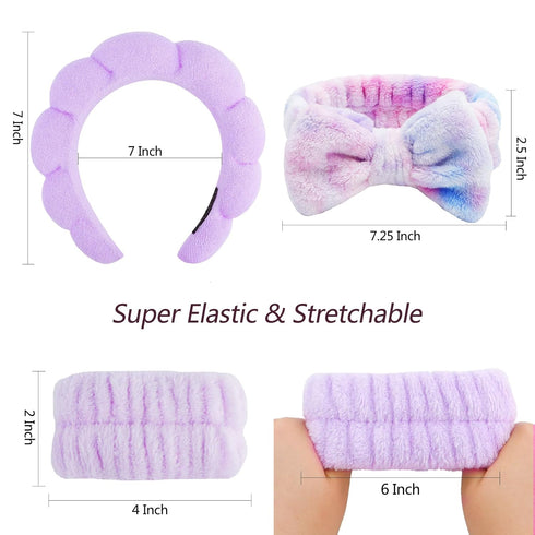 VELSCRUN 6 Pack Spa Headband Set, Multicolour Purple Makeup Headband for Washing Face and Skincare