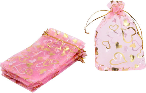 Volanic 100PCS 4X6 Inch Sheer Heart Organza Bags with Drawstring for Christmas Candy Jewelry Party Favors