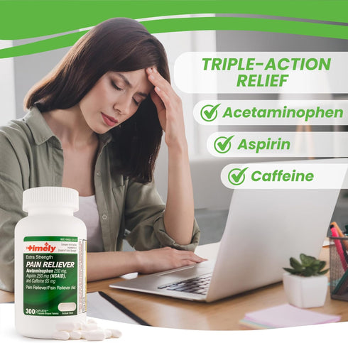 Timely Extra Strength Headache Relief - Acetaminophen with Aspirin & Caffeine (300 Caplets) for Pain & Muscle Aches