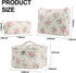 Cute Makeup Bag for Women - 3 Pcs Quilted Floral Coquette Aesthetic Travel Cosmetic Bags (Pink Flower)