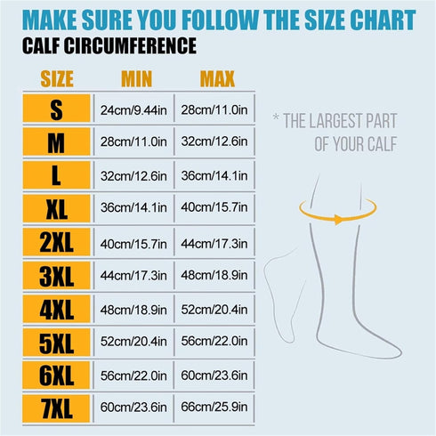 PAKHUDB 1 20-30mmhg Support(Type2-Black,6XL) Calf Compression Sleeves Pair Calf Compression Sleeve Leg Warmer Stocking