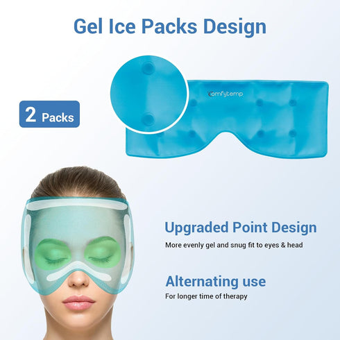 Comfytemp Cooling Eye Mask, 2PCS, Reusable Gel Ice Cold Eye Mask for Puffiness, Hot Cold Pack Wrap for Puffy Eyes, Dark Circles, Dry Eyes, Headache, Migraines, Stress Relief, Blue, FSA HSA Eligible