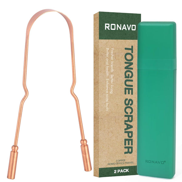 RONAVO Copper Tongue Scraper for Adults, Oral Care & Hygiene with Travel Case for Fresher Breath