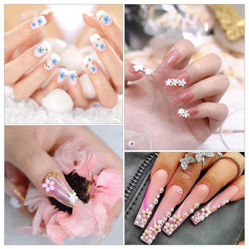 SILPECWEE Light Change Flower Nail Charms, 3D Gold and Silver Caviar Nail Art Jewelry for Acrylic Nails DIY