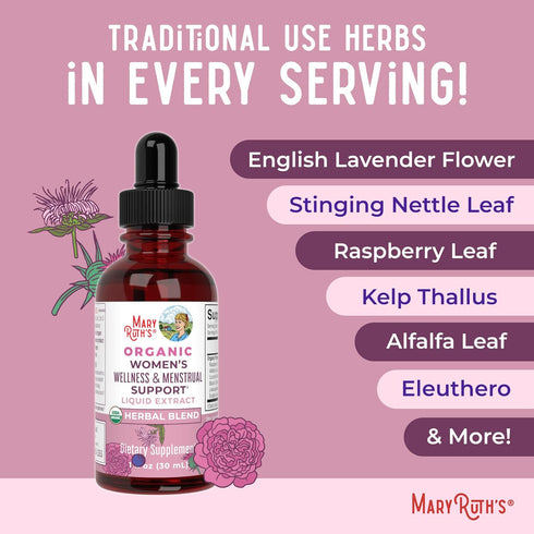 MaryRuth Organics USDA Organic Women's Wellness Liquid Herbal Supplements | Includes Stinging Nettle, Raspberry Leaf