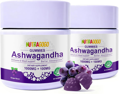 NUTRAGOGO Ashwagandha Gummies & Vitamin D3 Gummies Organic Aswangdha Supplement for Improve Sleep,
