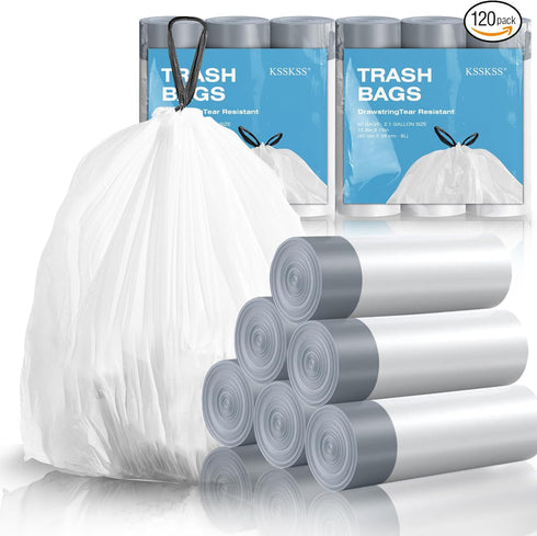 120 Count 1.6 Gallon Mini Drawstring Trash Bags - Small Garbage Bags by KSSKSS for Home Office