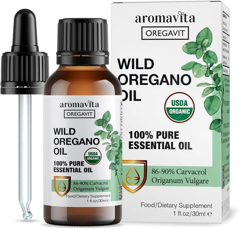 Wild Oregano Oil Organic, 100% Pure with 86-90% Carvacrol, Plant-Based Herbal Supplement, 1fl.oz/30ml