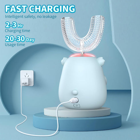 QDCYP Toothbrush,6 Modes,4 Heads,IPX7 360 (6-12 Kids U Shaped Electric Cleaning Brush Waterproof,Automatic Sonic