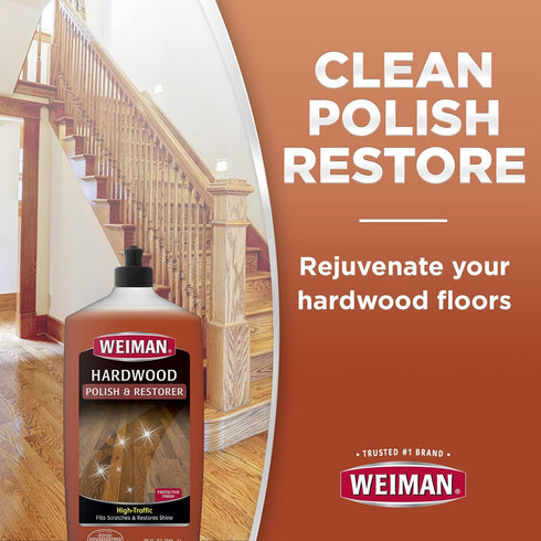 Weiman Wood Floor Polish and Restorer 32 Oz Bundle - High-Traffic Hardwood Floor, Natural Shine, Removes Scratches
