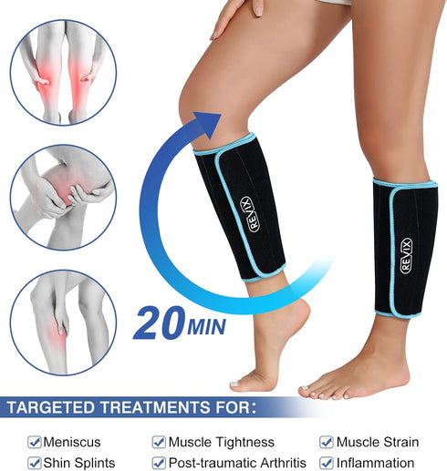 REVIX Calf and Shin Ice Packs for Injuries - Reusable Cold Compression Sleeve for Swelling, Bruises, Sprains (2 Packs)