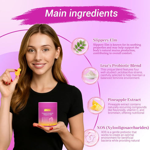 Le Tian Xian Gummies 60 Count Her Juicy Feminine Probiotics for Women with Slippery Elm, Prebiotics & Lactobacillus