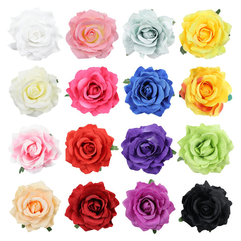 Lawie 16 Pack Colorful Handmade Large Rose Flower Hair Bow Wreath Garland Elastic Stretchy Hair Ties Ponytail Holder Band Scrunchies Ring Decorative Accessories for Women Wedding Bridal Party