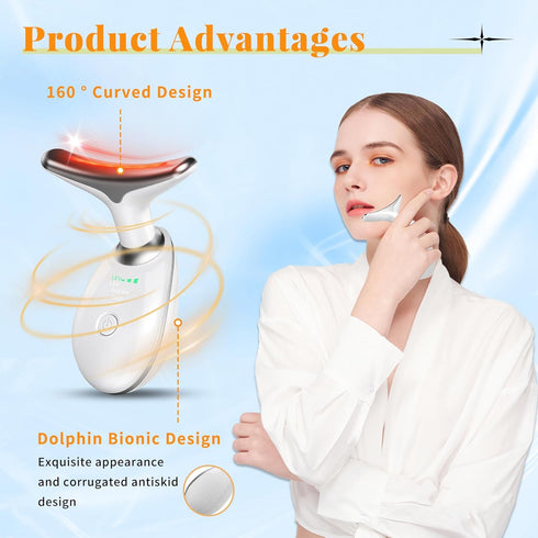 Neck Face Massager, 7 Color Face Neck Massager for Skin Care Routine at Home, Facial Massager with Non-slip Design, White