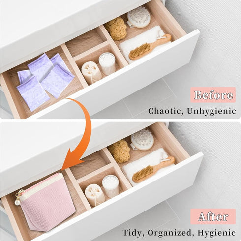 Teircno Preppy Corduroy Period Bag for Women, Cute Sanitary Napkin Storage Bag Portable Period Pouch with Pearl Zipper