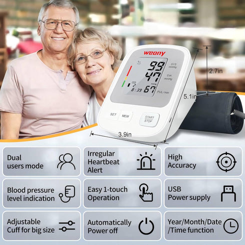 Blood Pressure Machine Upper Arm Large Cuff, Automatic Monitor with LCD Display, 198 Sets Memory