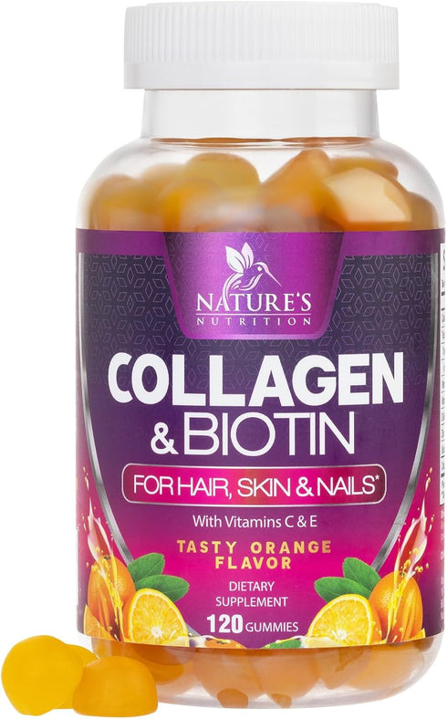 Collagen Peptides - Hair Supplements for Growth Support with Biotin and Vitamin C, 120 Count Gummies