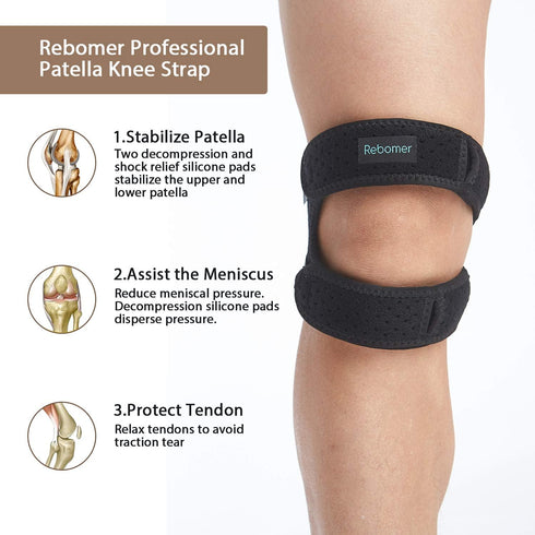 Patella Knee Strap, Adjustable Knee Brace with 3D Silicone Insert for Pain Prevention & Relief for Running, Football