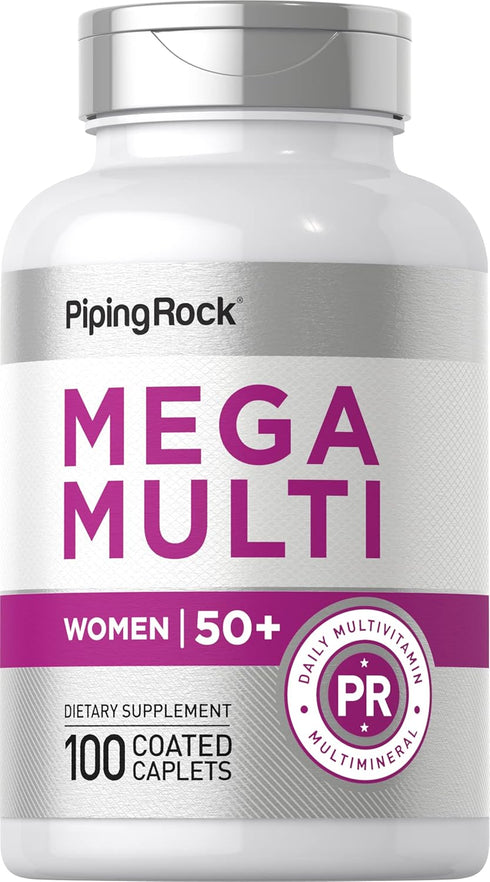 Piping Rock Women's Multivitamin 50 Plus, 100 Coated Caplets - Mega Multi Vitamin for Women, Non-GMO, Gluten Free