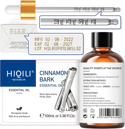 HIQILI Cinnamon Essential Oil for Spray, Diffuser, Garden and Kitchen - 100% Pure Natural - Indoor and Outdoor, 3.38 Fl