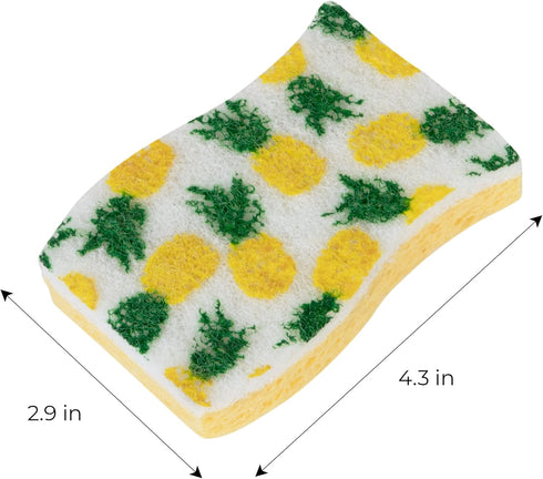 Smart Design Non-Scratch Cellulose Smart Scrub Sponge - Set of 9 - Ultra Absorbent - Ergonomic Shape - Fruit Pattern