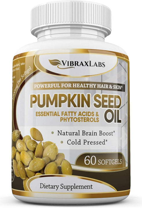 Pumpkin Seed Oil - 100% Cold Pressed Pure 1000mg Extraction for Hair Growth and Skin Health