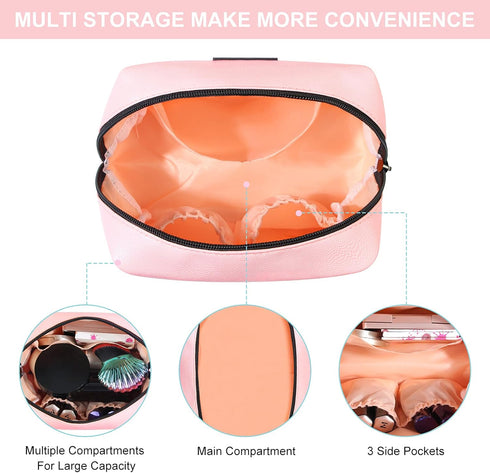 MAANGE 2 Pcs Portable Makeup Bag for Women, Travel Cosmetic Pouch, PU Leather (Pink+Green)