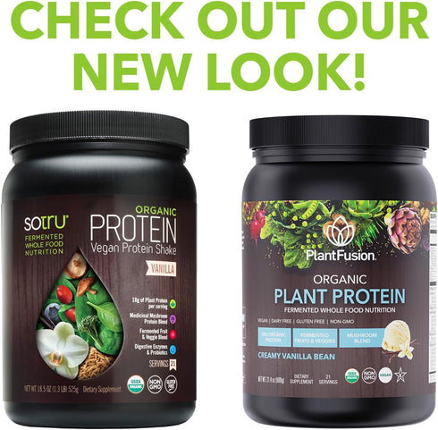 SOTRU Organic Vegan Protein Powder, Vanilla, 18.5 oz, 21 Servings, Plant Based with Superfoods