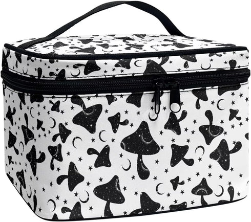 Gothic Mushroom Makeup Bag - Large Opening Design Cosmetic Organizer for Travel with Brush Compartments