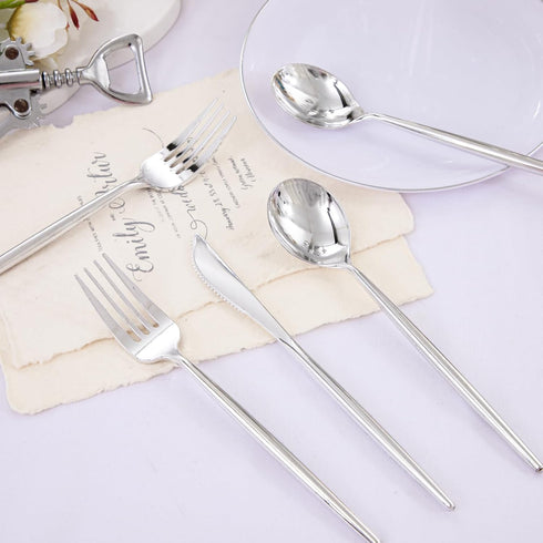Rubtlamp 90Pcs Silver Plastic Silverware, Heavy Duty Plastic Cutlery Set Includes 30 Plastic Silver Knives, 60 Plastic