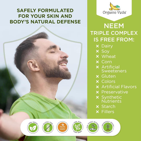 Organic Veda Neem Capsules, Triple Complex Neem Leaf Extract, 120 Count Herbal Supplement for Immunity & Skin Health