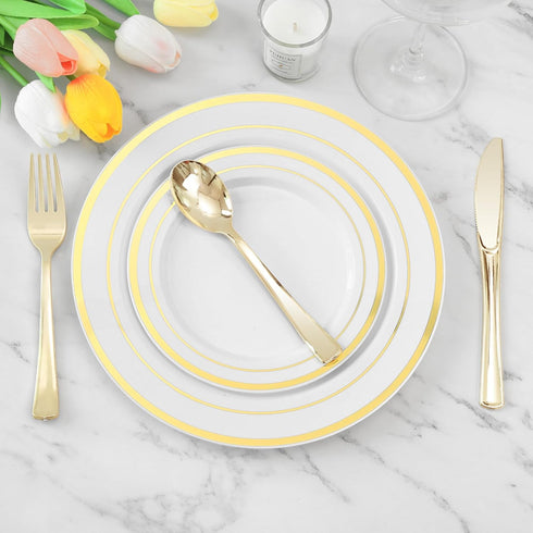 50 Pack 6.9 Inch Heavy Duty Gold Plastic Spoons, Disposable Serving Utensils for Catering, Parties, Dinners, Weddings
