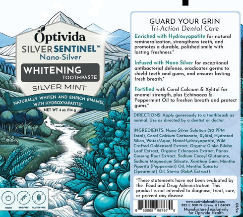 Hydroxyapatite Toothpaste by Optivida Health | Teeth Whitening with Nano Silver, Fluoride Free, Supports Gum Health