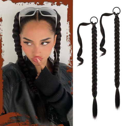 Sofeiyan Long Braid Ponytail Extension, Straight Sleek Wrap Around Hair Extensions for Women Daily Wear, 2Pcs