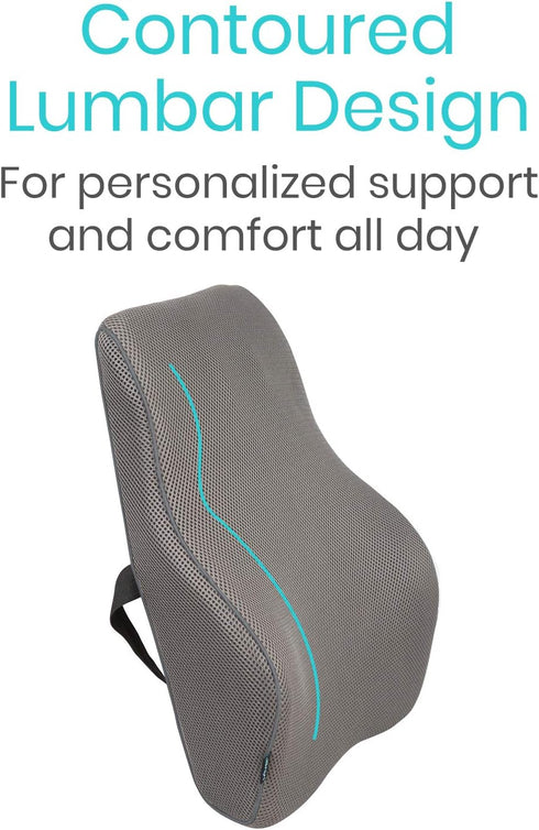 Vive Full Lumbar Cushion - Memory Foam Contour Support for Lower Back Pain - Ergonomic Pressure Relief for Office