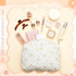 3 Pcs Quilted Makeup Bag, Large Floral Cosmetic Bag, Cute Kawaii Toiletry Pouch with Zipper for Women Gifts (Apricot