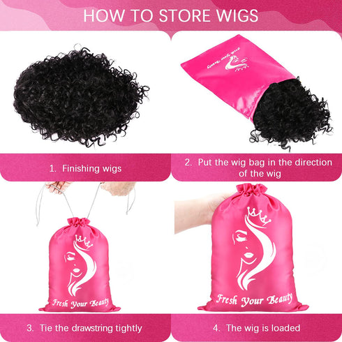 Satin Bags with Drawstring for Bundles, Wigs, Hair Extensions, Tools - 6 PCS Pink Soft Silk Pouches
