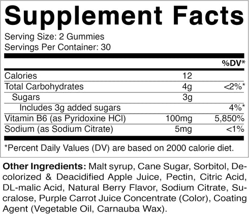 Vitamatic 2 Packs Vitamin B6 100mg - Berry Flavor - 60 Pectin Based Gummies - Supports Nervous System
