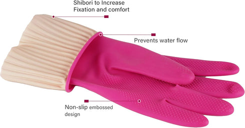 MAMISON Pink Kitchen Rubber Glove (XXL) - Reusable Waterproof Household Cleaning