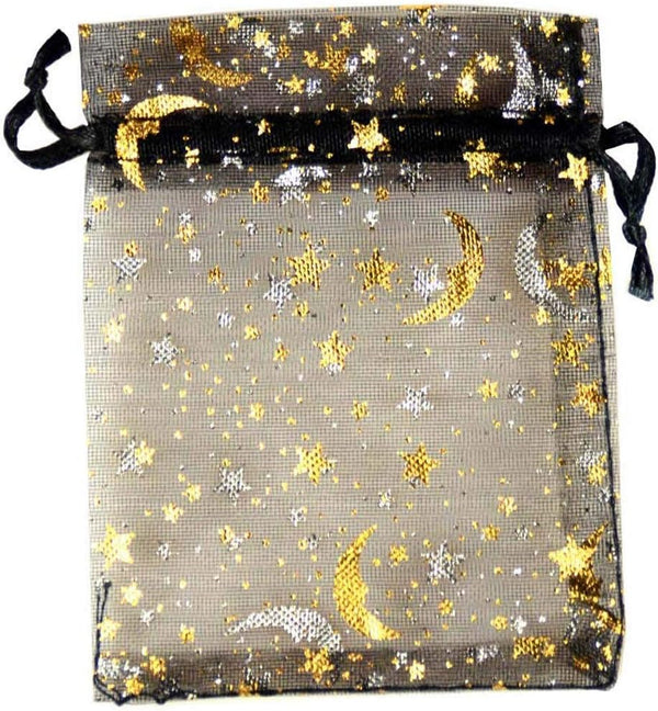 SUNGULF 100Pcs Sheer Organza Drawstring Pouches, 6x9 Inches, Stars And Moon Wedding Party Favor Jewelry Gift Bags