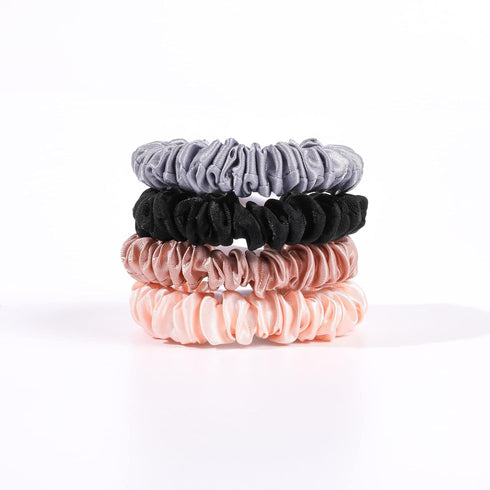 Silk Satin Hair Ties Scrunchies, Small Mini Thin Elastic Ponytail Holders, No Crease Hair Ties for Thick Curl Hair,