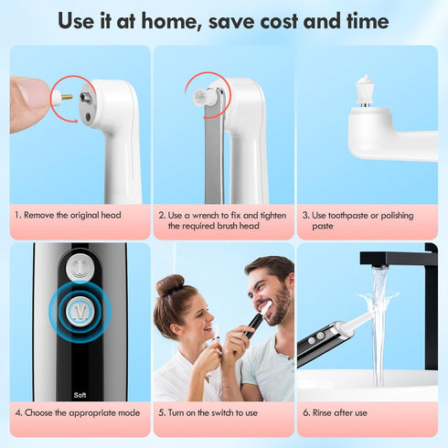 Rechargeable Tooth Polisher Kit - Electric Dental Teeth Polisher with LED Light, 5 Brush Heads