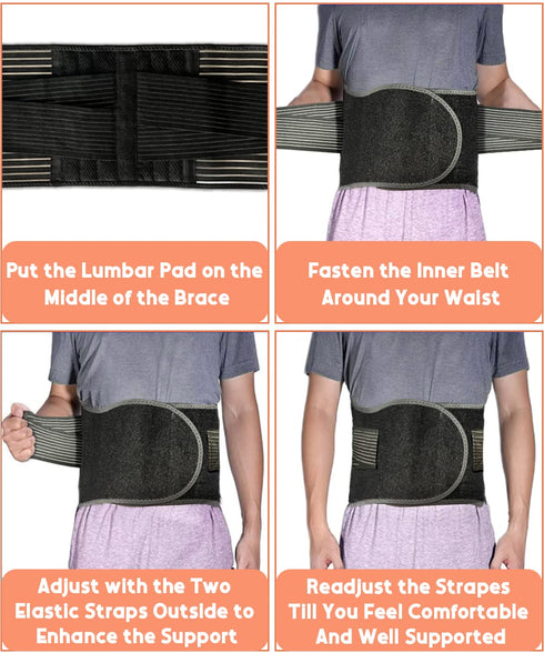 FESAS Breathable Back Brace with Lumbar Pad, Support Belt for Lower Back Pain Relief, Suitable for Women & Men, Ideal
