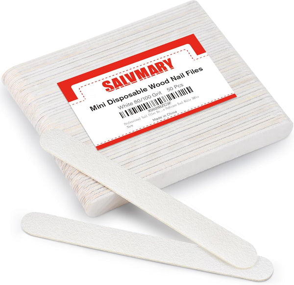 Professional Nail Files Double Sided Emery Board 80/100 Grit for Acrylic Nail Extension, 50Pcs White