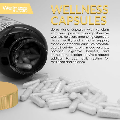 Lions Mane Supplement Capsules, 120 Count - Mushroom Supplement for Memory and Focus, Cognitive and Immune Support