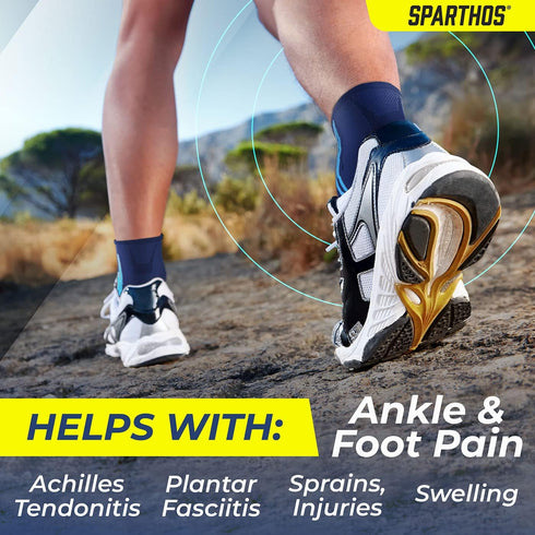 Sparthos Ankle Compression Socks (Pair) – Plantar Fasciitis Sleeves with Arch Support, Blue-M