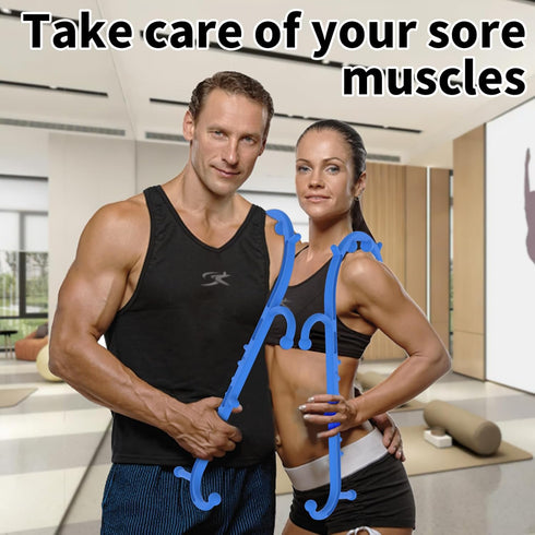 Back Shoulder Neck Massager for Pain Relief - Deep Tissue, Upgraded Trigger Point Cane Massage Tools, Blue