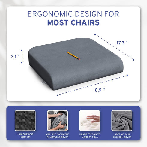 19x17x3 ComfySure Seat Cushion Extra Large - Firm Memory Foam Chair Pad for Recliner, Wheelchair, Office Chair