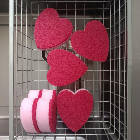 Heart Shaped Sponge - Dual-Sided Kitchen Scrubber for Washing Dishes, 24 Pack Pink